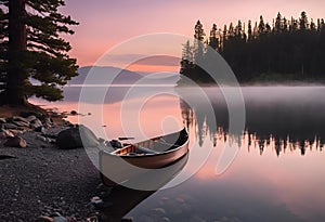 AI-generated illustration of a boat resting ashore amidst the twilight