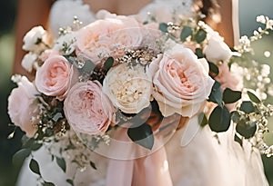 AI generated illustration of boho blush pink floral wedding bouquet