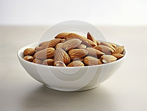 AI-generated illustration of a bowl containing almonds illuminated by the natural sunlight