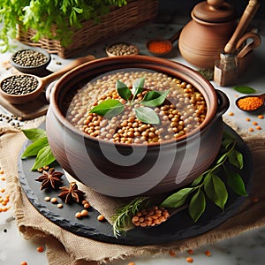 AI generated illustration of a bowl of lentil soup