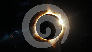 AI generated illustration of a bright light shines through an eclipse in the night sky