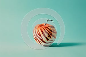 AI generated illustration of a bright peach with a tiger print design on a blue background