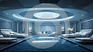 a large white room filled with lots of chairs and sofas photo