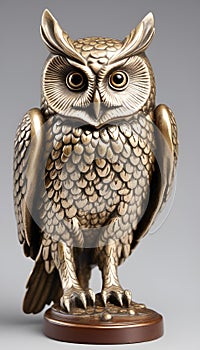 AI generated illustration of a bronze statue of an owl