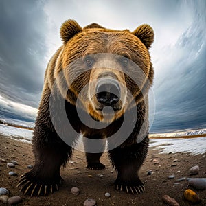 AI generated illustration of a brown bear looking directly at the camera
