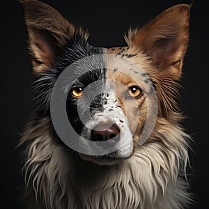 AI generated illustration of a brown-furred dog portrait on a dark background