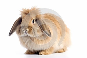 AI generated illustration of brown furred rabbit sitting against white background