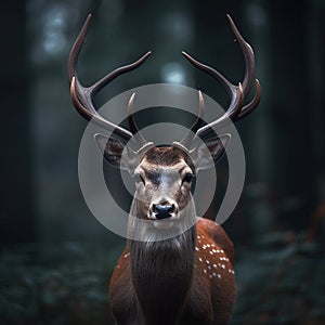 AI generated illustration of a bushbuck antelope standing in a forest