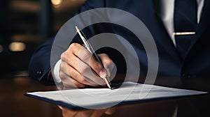 Ai generated illustration of a businessman signing a legal document in a professional office