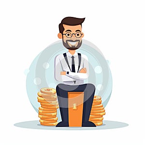 AI generated illustration of a businessman on a stack of golden coins