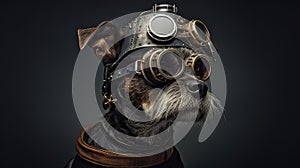 AI generated illustration of a canine wearing a mechanical-themed ensemble