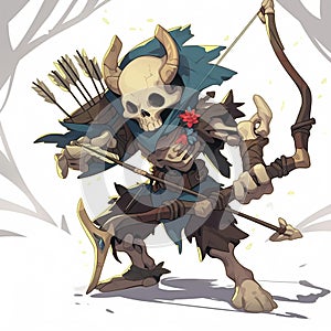 AI generated illustration of a cartoon skull holding a bow and arrow
