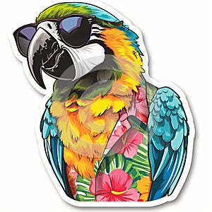 AI generated illustration of a cartoonish tropical parrot with sunglasses