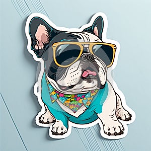 AI-generated illustration of a cartoonlike french bulldog,wearing sunglasses,a scarf around its neck photo
