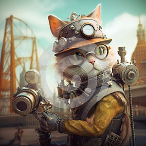 AI generated illustration of A cat wearing a steampunk-inspired costume