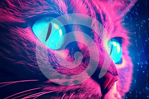 AI generated illustration of a cat's eyes in neon lights