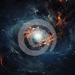 AI generated illustration of a celestial spiral galaxy featuring a vibrant star in the center