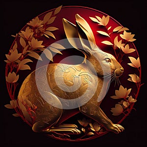 AI-generated illustration of the Chinese zodiac rabbit in a round red frame.