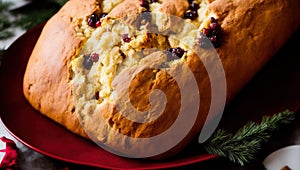 AI-generated illustration of Christmas Stollen with dried fruits