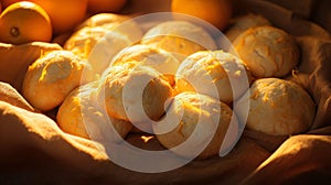 AI generated illustration of a close-up of freshly baked white round loaves of bread