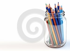 AI generated illustration of A close up of a glass jar filled with vibrant colored pencils.