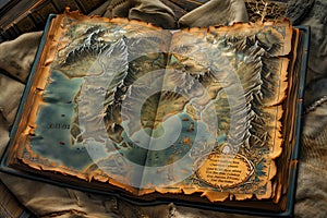 a close up of a book on a table with other objects