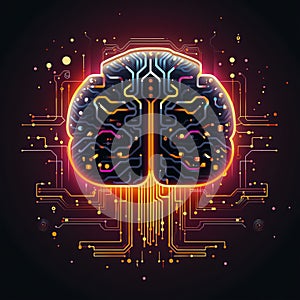 AI generated illustration of a close-up image of a human brain glowing in the light
