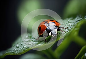 AI generated illustration of a close-up of a ladybug perched on a leaf