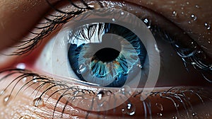 AI generated illustration of Close-up macro image of a blue human eye