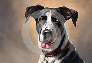 AI generated illustration of a close-up of a painted portrait of a Big Danes dog