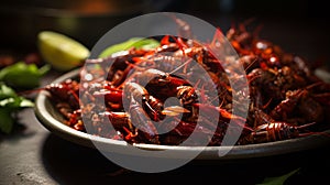 AI generated illustration of a close-up of a plate filled with fresh Chapulines