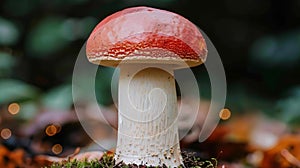 AI generated illustration of a close-up of a tiny mushroom in a forest