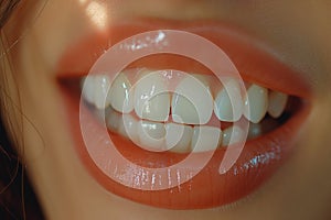 the teeth of a woman who has no braces on photo