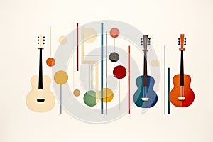 AI generated illustration of a collection of colorful guitars on a beige background photo