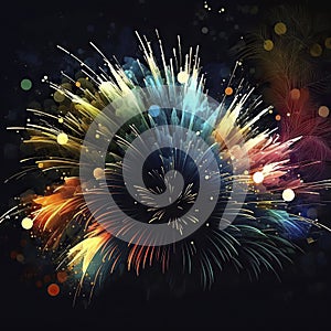 AI Generated illustration from colorful background firework explosin on sky