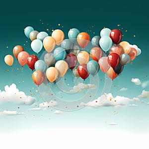 AI generated illustration of colorful balloons in the blue sky