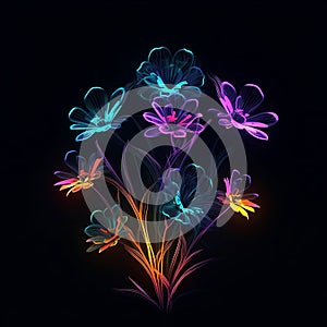 AI generated illustration of a colorful floral arrangement illuminated in a soft, warm light