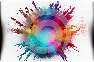 AI-generated illustration of a colorful Holi paint burst in the light background