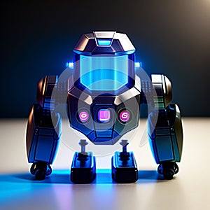 AI generated illustration of a colorful toy robot against a dark background
