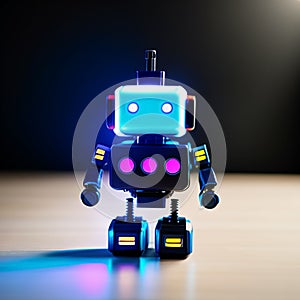 AI generated illustration of a colorful toy robot against a dark background