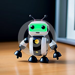 AI generated illustration of a colorful toy robot against a dark background