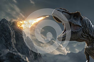 AI generated illustration of a colossal dinosaur emitting flames from its mouth