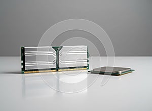 RAM Memory and CPU Processor on Clean Surface