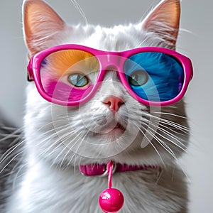 AI generated illustration of a cool cat wearing pink sunglasses