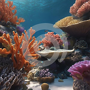 AI generated illustration of coral and anemones gracefully glide through the crystal-clear waters