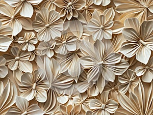 AI generated illustration of cream kirigami pattern for tiling, beige background