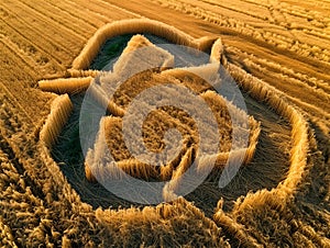 AI Generated Illustration of Crop Circle with Recycling Symbol Design