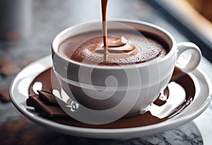 AI generated illustration of a cup of hot chocolate on a charming saucer