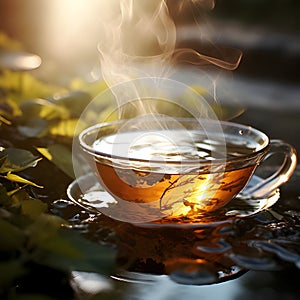 AI generated illustration of cup of steaming tea