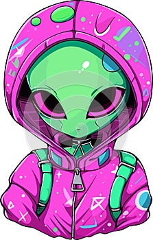 AI generated illustration of a cute cartoon alien character on a white background